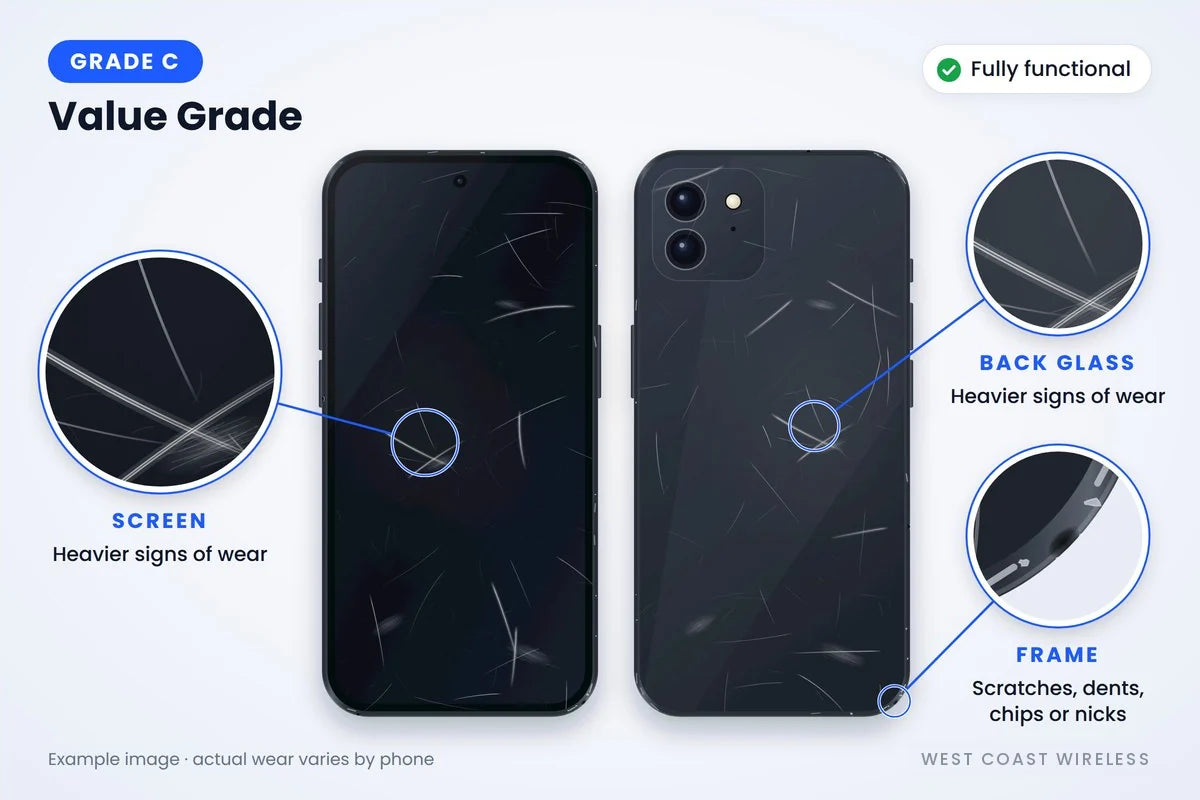 Grade C example: heavier signs of wear on the screen, back glass and frame